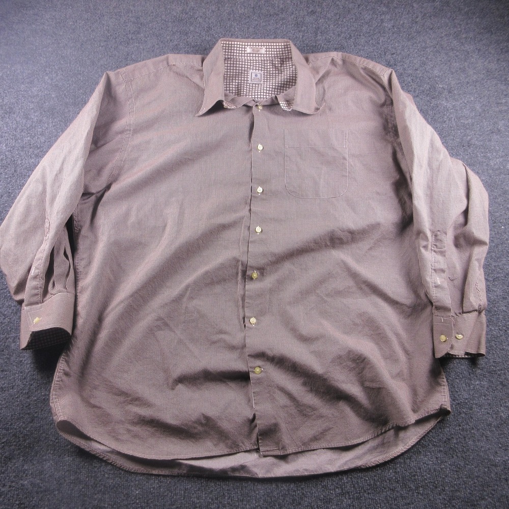Peter Millar Shirt Mens 2XL Brown Check 100% Cotton Long Sleeve Button Front